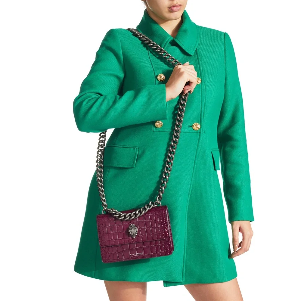 Kurt Geiger London Shoreditch Croc Leather Chunky Chain Bag Wine Red NWT - Picture 5 of 8